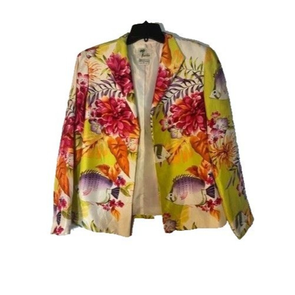 Kulakula Ladie's 100% silk shell jacket floral pattern Size Medium